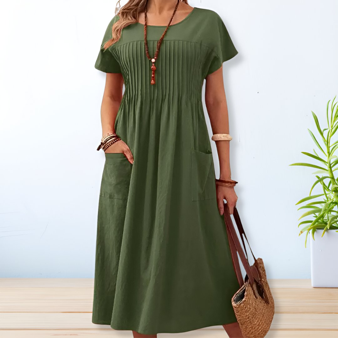 Midi Dress Women Relaxed Fit Pockets Breathable Casual Summer